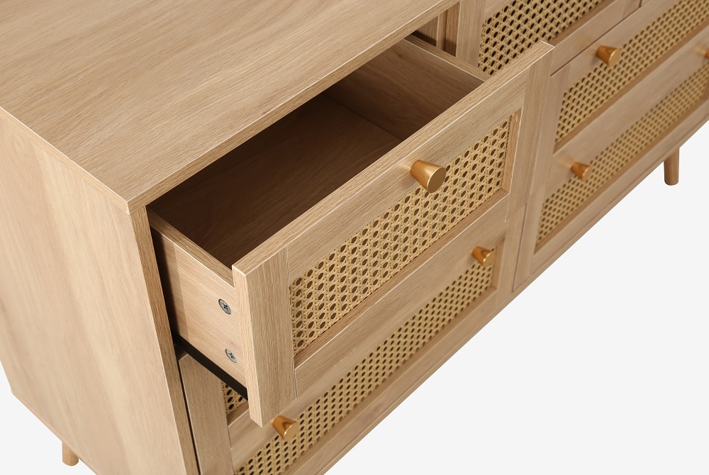 Product photograph of Crolexy Oak Rattan Wide 7 Drawer Chest from Choice Furniture Superstore.